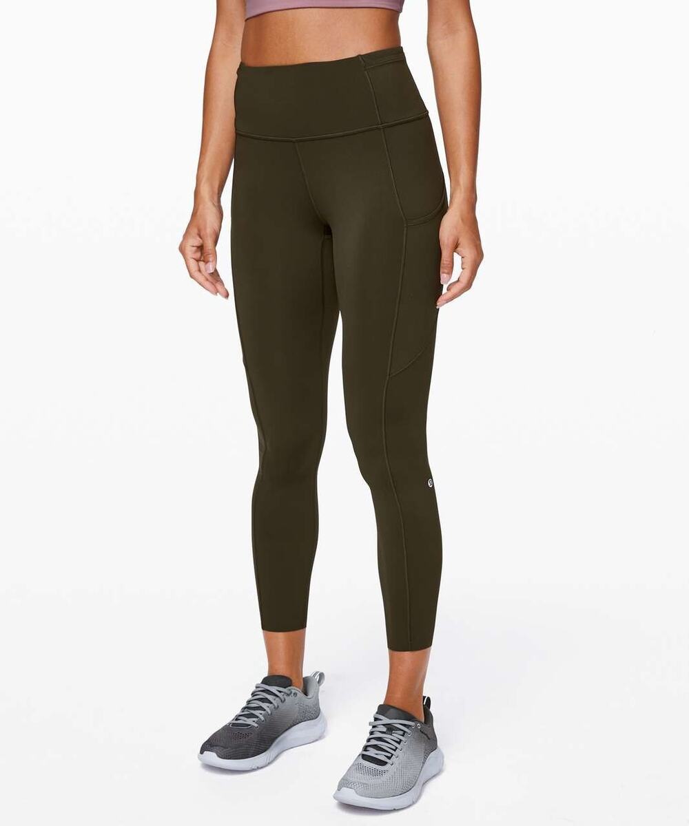 Lululemon Fast Free High Rise Leggings Pockets Size 6 Olive Green Running Active